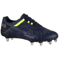 Chaussures De Rugby Terrains Gras 8 Crampons Density R500 SG Bleue Jaune